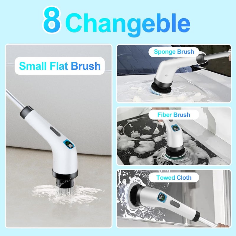 ALPONO Electric Spin Scrubber for Cleaning - Bathroom Floor Shower Scrubber with Long Handle Cordless Handheld Power Spin Brush, IPX7 7in1 400RPM LED-Screen Fast Charging - Image 5